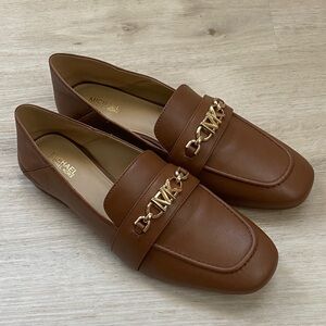 Michael Kors Tan Leather Loafers with Gold Accent